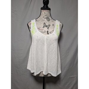 Love On A Hanger Juniors White Tank Top Neon Embroidered Floral Detail Size‎ M